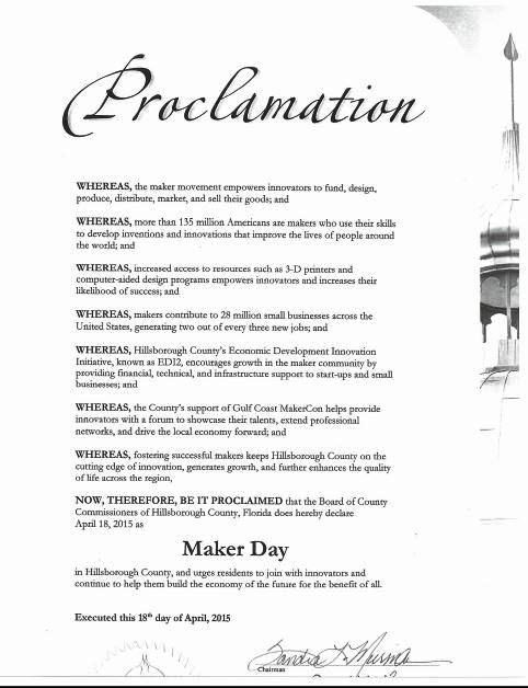 Hillsborough County Proclaims April 18th "Maker Day"